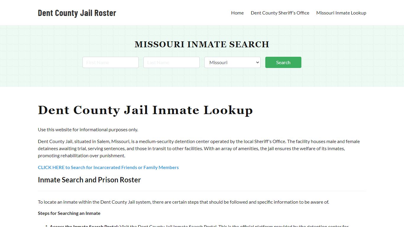 Dent County Jail Roster Lookup, MO, Inmate Search